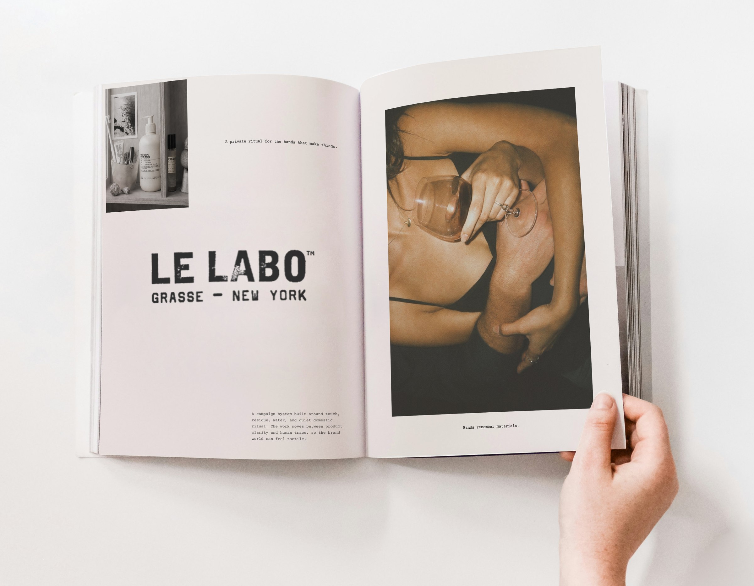 Printed Le Labo lookbook spread mockup