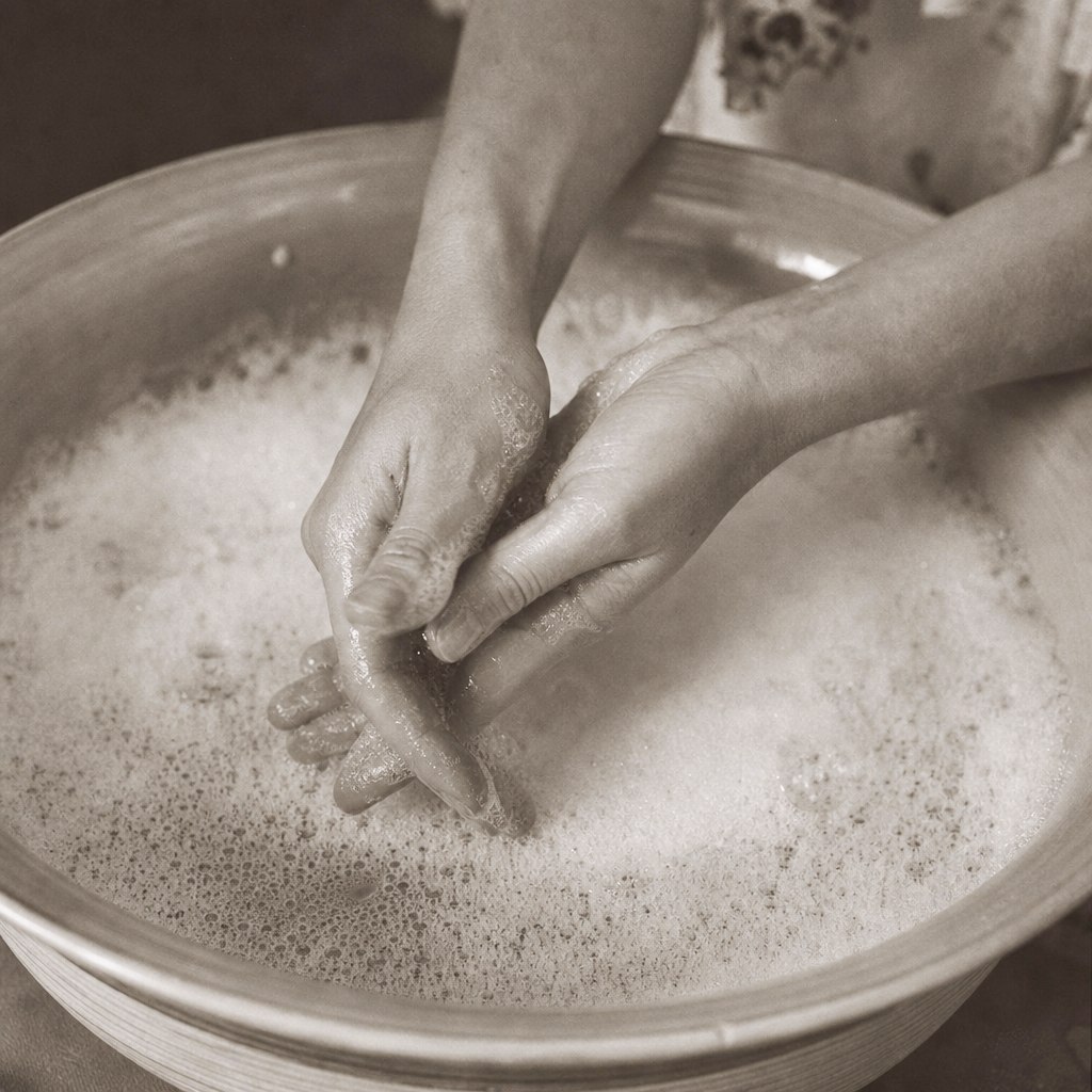 Hands washing in soap bubbles