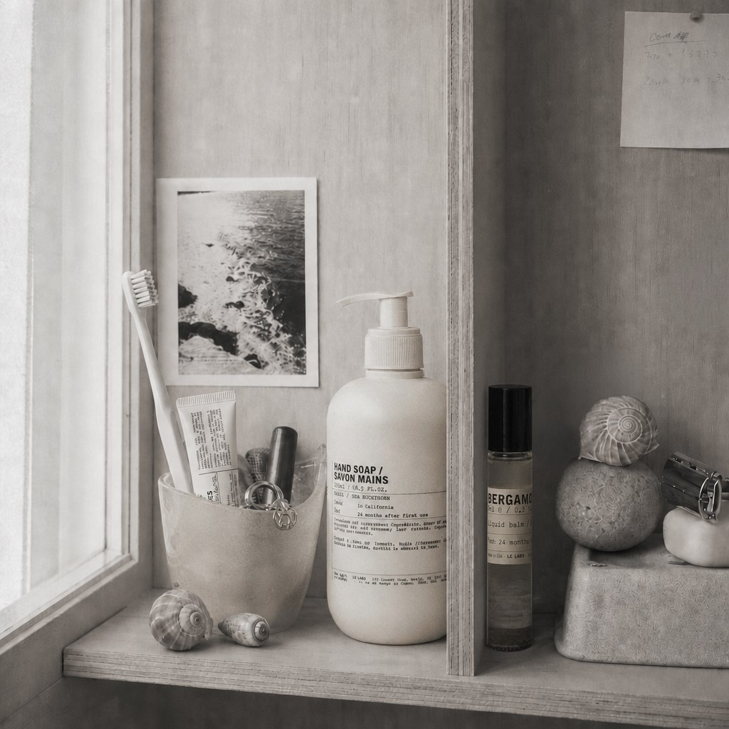 Le Labo product on bathroom shelf